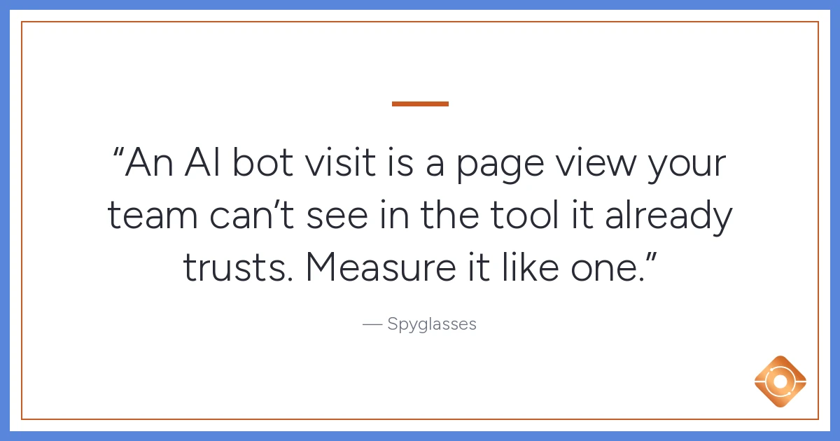 Pull quote: An AI bot visit is a page view your team can't see in the tool it already trusts. Measure it like one.